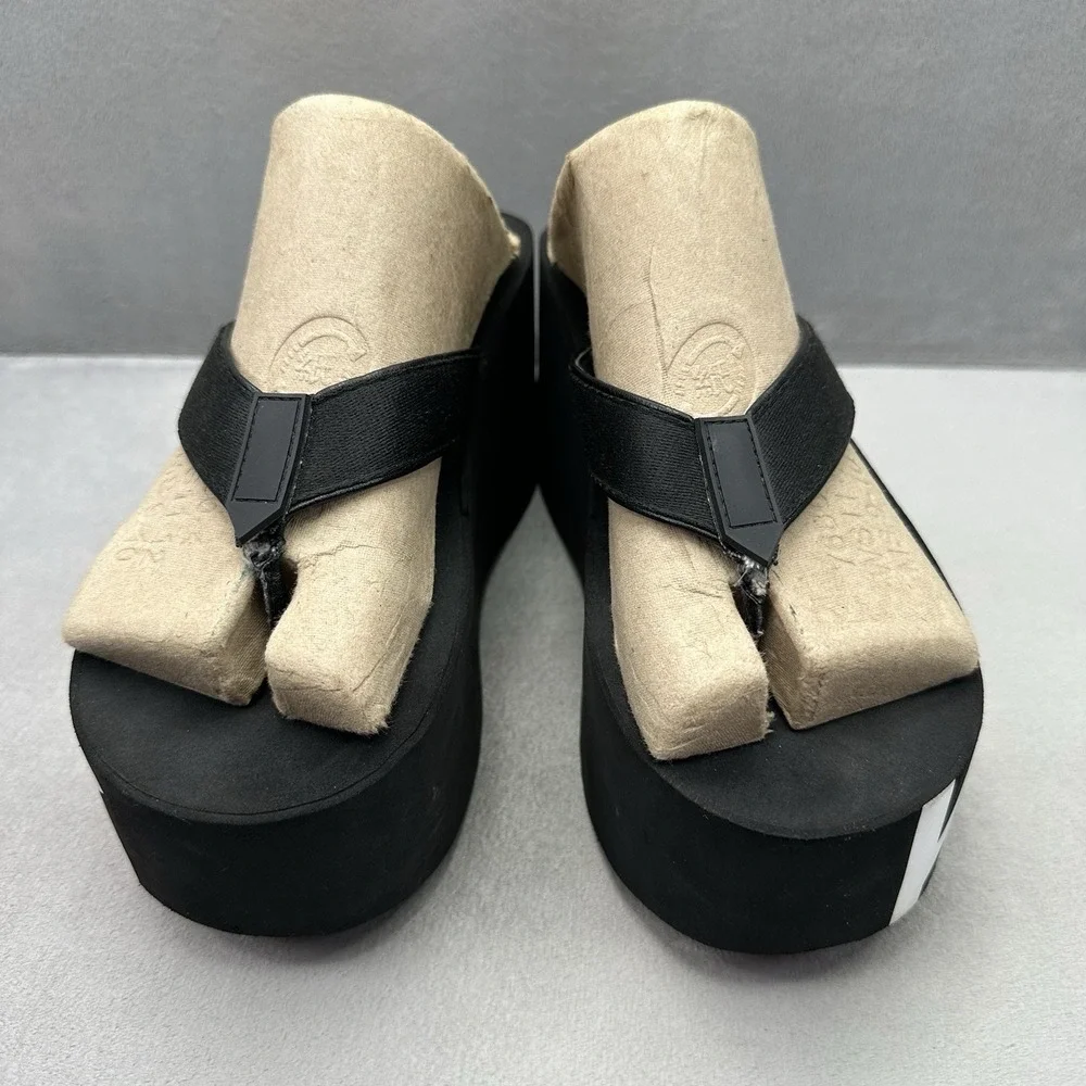 Michael Kors Benny Womens Size 6 Flip Flops Platform Black White Wedge MK‎ Logo